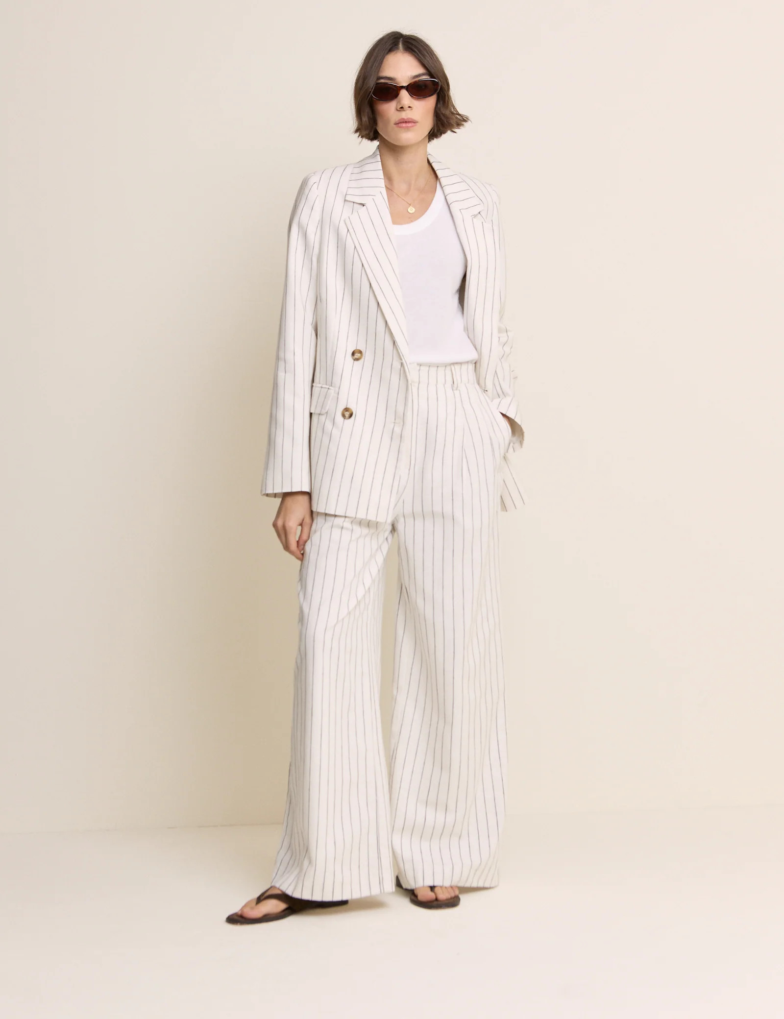 White Pinstripe Double Breasted Blazer | Nobody's Child