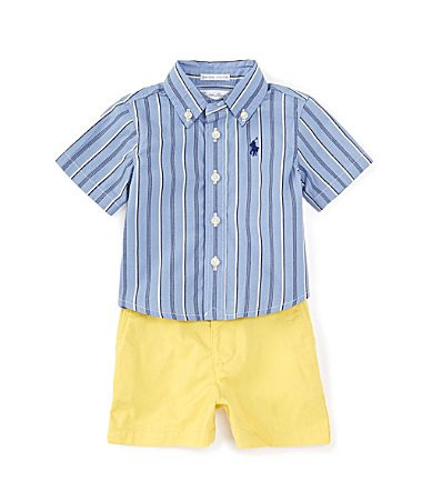 Ralph Lauren Baby Boys 3-24 Months Short Sleeve Stripe Shirt Poplin Chino Shorts Set - 3 Months | Dillard's