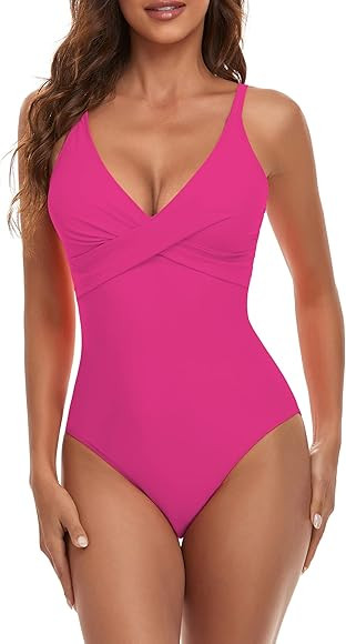 B2prity Women's One Piece Swimsuits Tummy Control Front Cross Bathing Suits Slimming Swimsuit V N... | Amazon (US)
