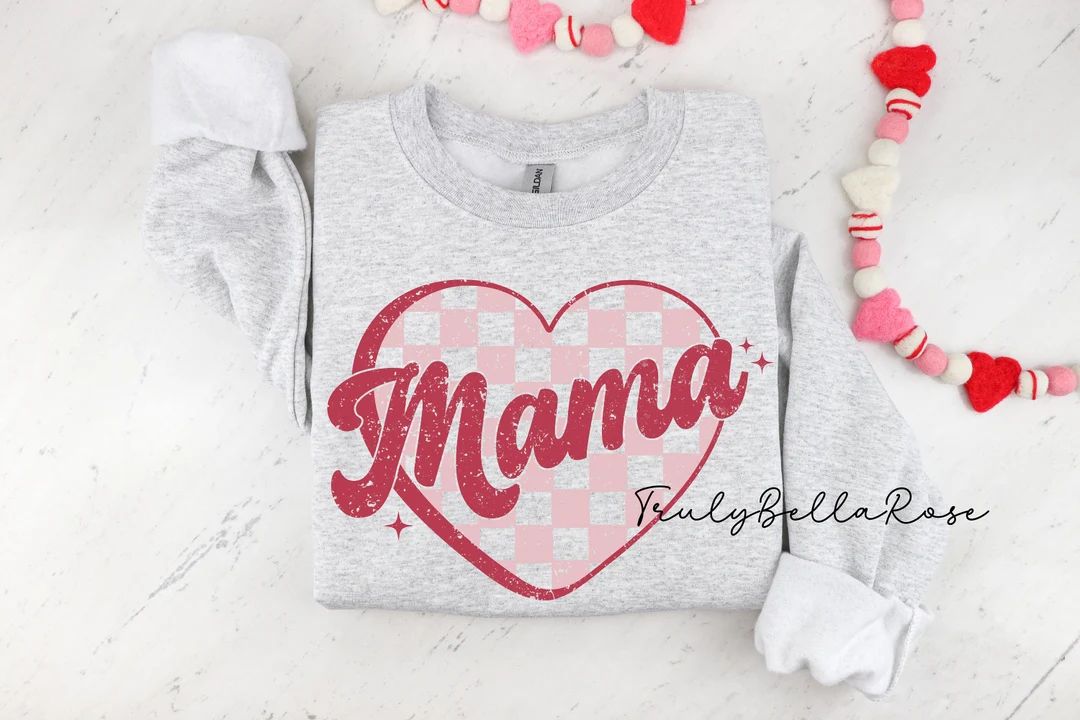 Vintage Mama Sweatshirt, Checkered Heart Valentines Day Shirt, Cute Mom Valentines Tee, Cute Momm... | Etsy (US)