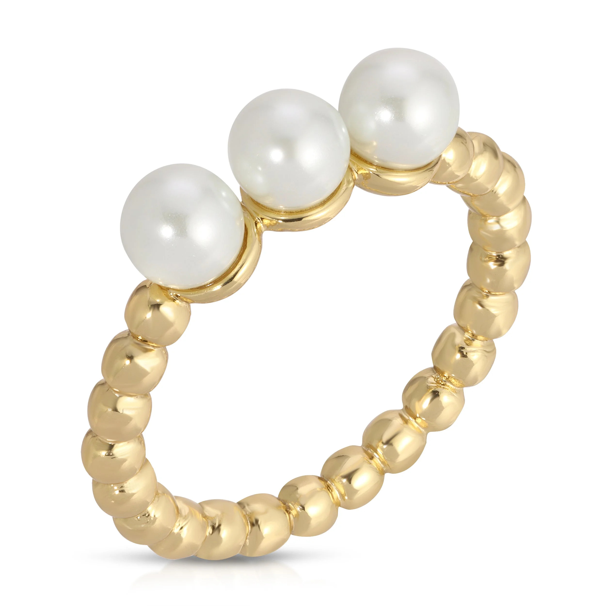 Michelle Campbell Jewelry Women's Pearl Beaded Ring Set, Brass with 14k Yellow Gold Overlay and F... | Walmart (US)