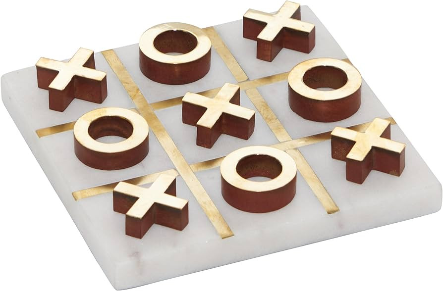 Deco 79 Marble Tic Tac Toe Game Set with Gold Inlay and Wood Pieces, 6" x 6" x 1", White | Amazon (CA)