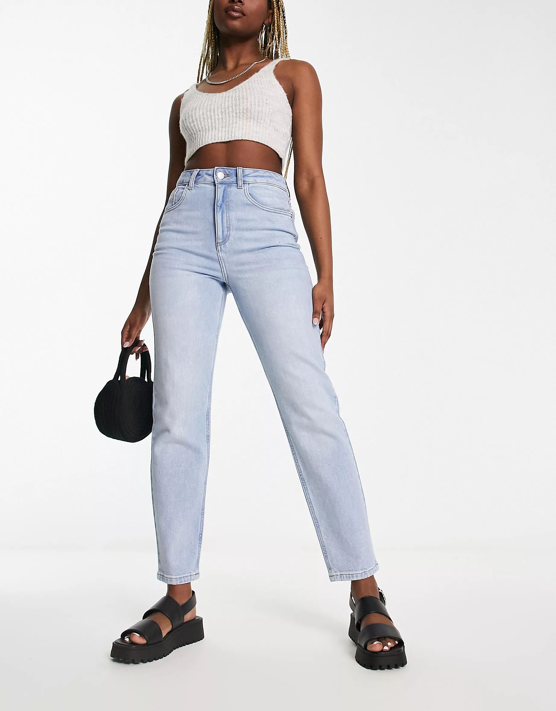 ASOS DESIGN slim mom jeans in light blue | ASOS (Global)
