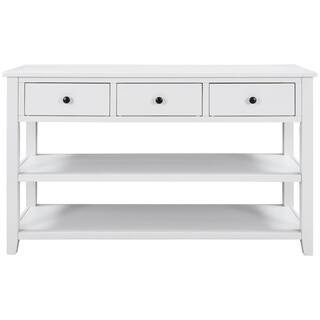 Harper & Bright Designs Retro and Modern Design 50 in. White Rectangle Pine Console Table with 3 ... | The Home Depot
