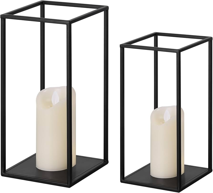 Eufrozy Modern Farmhouse Lantern Decor, Black Metal Candle Lanterns Decorative Indoor Set of 2, R... | Amazon (US)