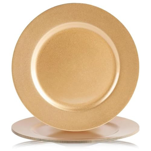 GEEZY Gold Charger Plates 33cm Set of 4 - Metallic Finish Birthday Wedding Christmas Tableware Decorative Plastic Plates Reusable and Easy to Clean | Amazon (UK)