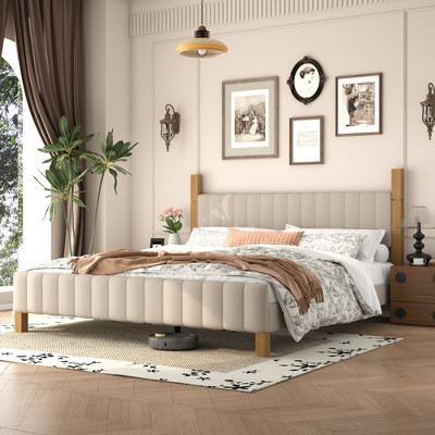 Brafab King Bed Frame with Upholstered Headboard, Modern Platform Bed with Solid Wood Frame & Noise-Free Slats, No Box Spring Needed | Target