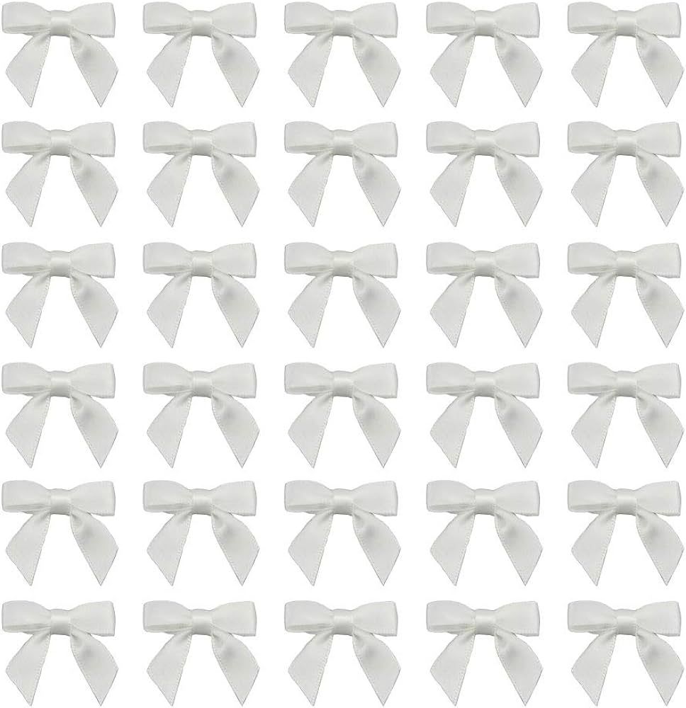 7Rainbows 50pcs Boutique 1.5" White Satin Ribbon Mini Bows for Craft Sewing Scrapbooking Wedding ... | Amazon (US)