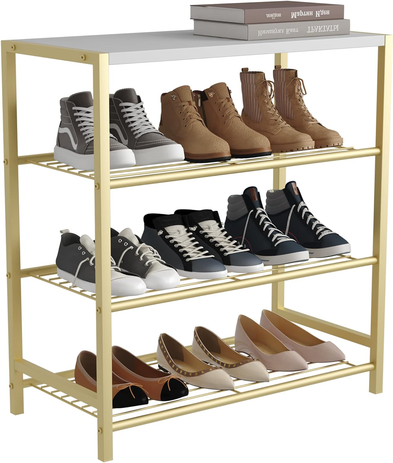 HOMEFORT 4-Tier Shoe Rack, Shoe Storage Shelf, Industrial Shoe Tower, Narrow Shoe Organizer for C... | Amazon (US)