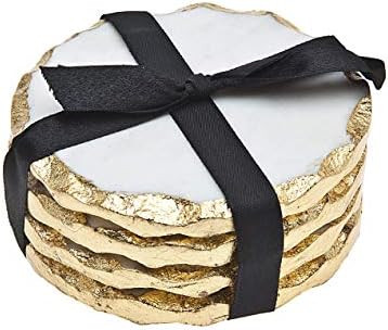 Godinger Round Coasters Gold Edge, Marble Coaster Set, Table Protection, Set of 4 | Amazon (US)