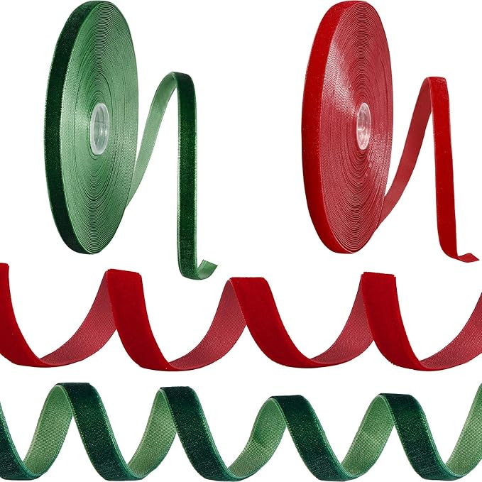 Chunyin 2 Rolls Christmas Velvet Ribbon Single Face Ribbon Wide Solid Color Satin Velvet Ribbon f... | Amazon (US)