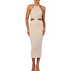 KMOLY Women's Cut Out Waist Bodycon Midi Dress Sexy Backless Sleeveless Spaghetti Strap Party Tan... | Amazon (US)