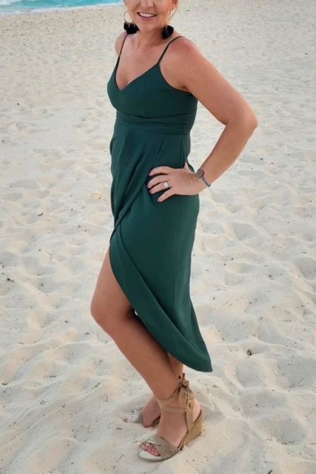This green midi dress is perfect as a beach wedding guest dress or as a vacation dress!

#LTKwedding #LTKunder100