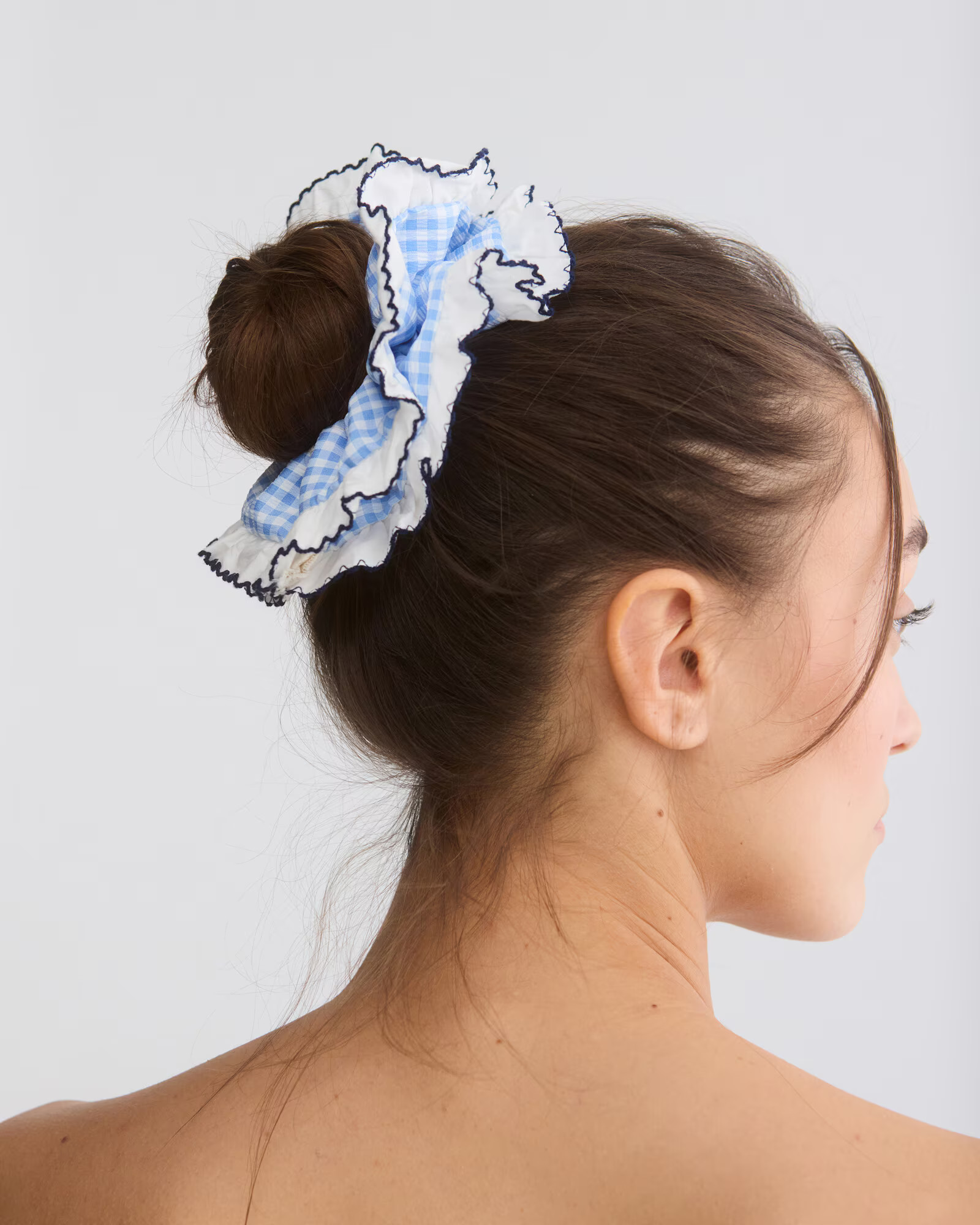 Miller Blue & White Gingham Frill Large Scrunchie | Oliver Bonas | Oliver Bonas (Global)