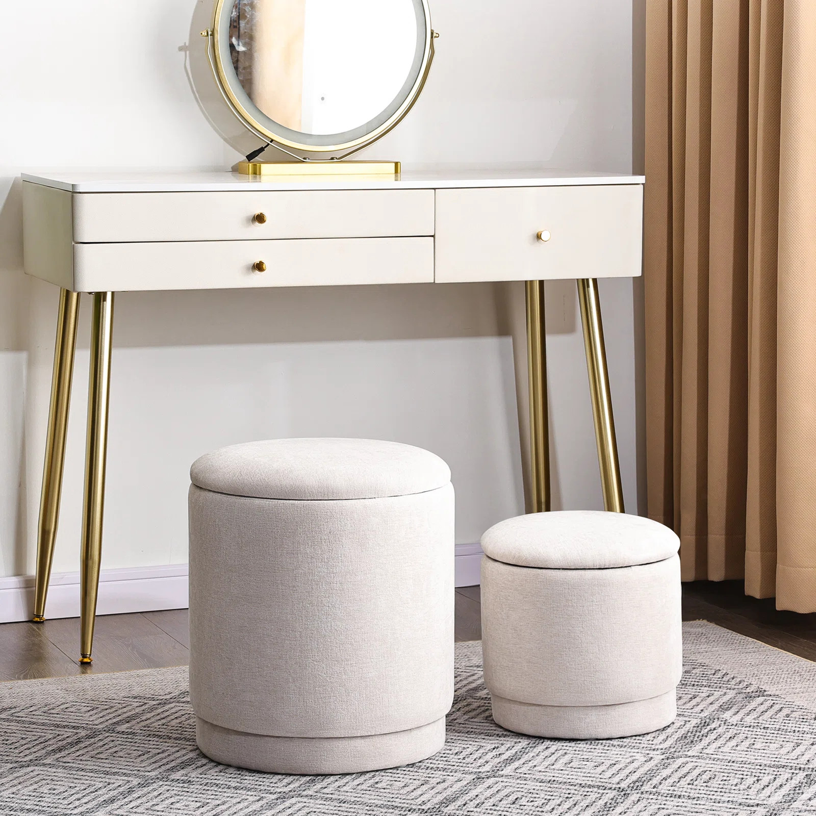 Set of 2 Round Fabric Storage Ottoman Footstool | Wayfair North America