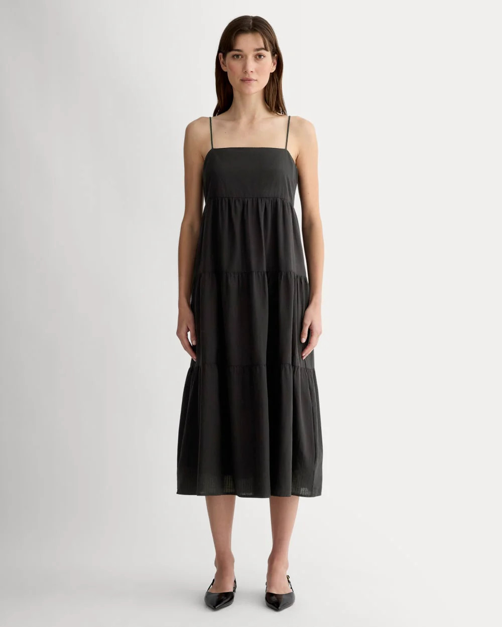 The Gauze Tiered Dress | Black | Everlane