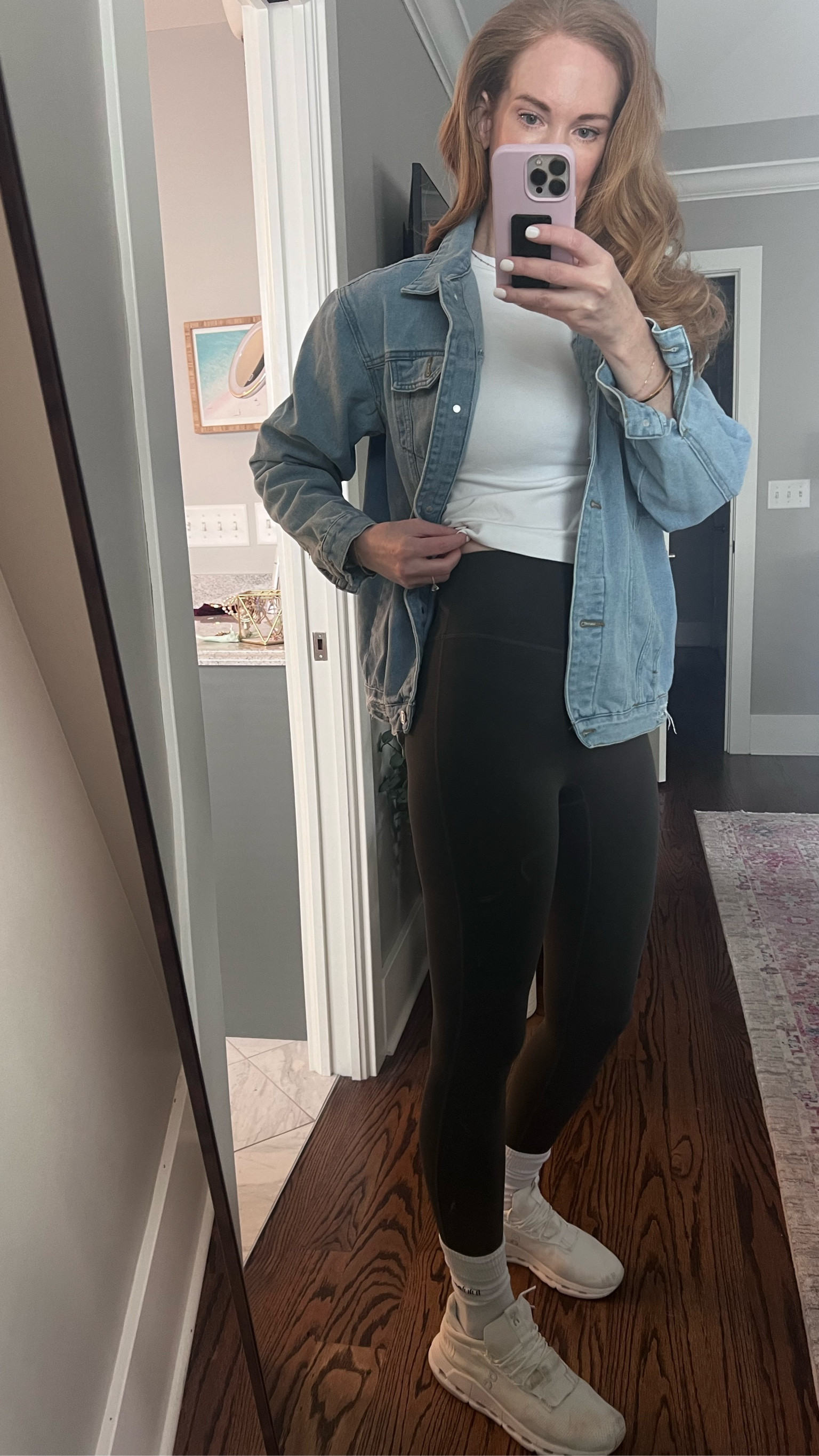 I’ve been wearing this oversized jean jacket/shacket from Amazon on repeat! It’s so soft and comfortable- perfect with leggings! 
And everyone needs these Alo leggings - they are super high waisted, perfect for ladies with long torsos or tall girls! 

#LTKStyleTip #LTKSeasonal #LTKActive