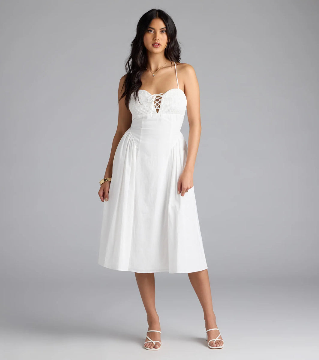 Easy And Breezy Lace-Up Midi Dress With Pockets | Windsor Stores