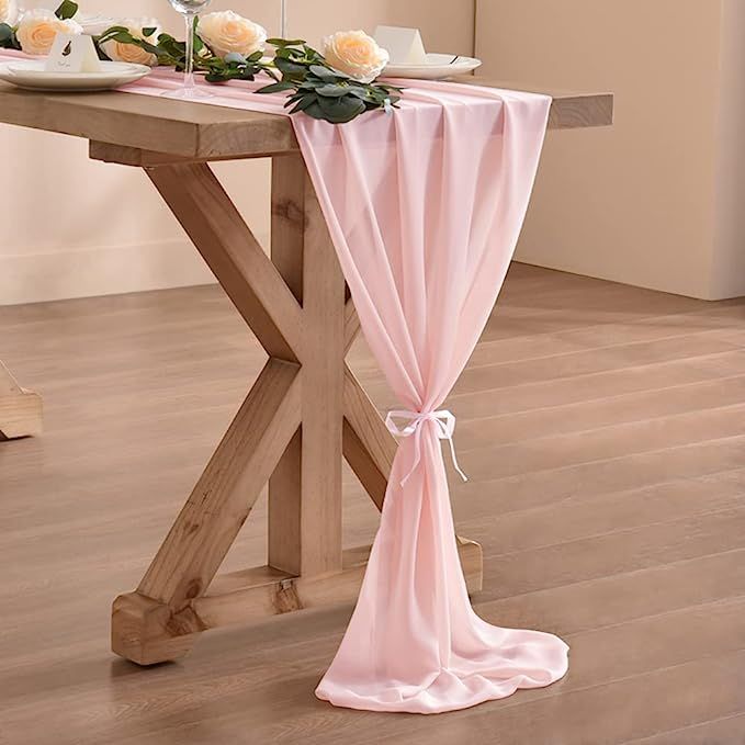 Socomi 14ft Blushing Pink Chiffon Table Runner 29x170 Inches Sheer Wedding Runner Romantic Rustic... | Amazon (US)
