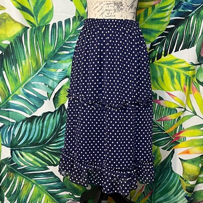 NWOT 1.STATE Small Blue White Polka Dot Ruffle Midi Preppy Retro Skirt  | eBay | eBay US
