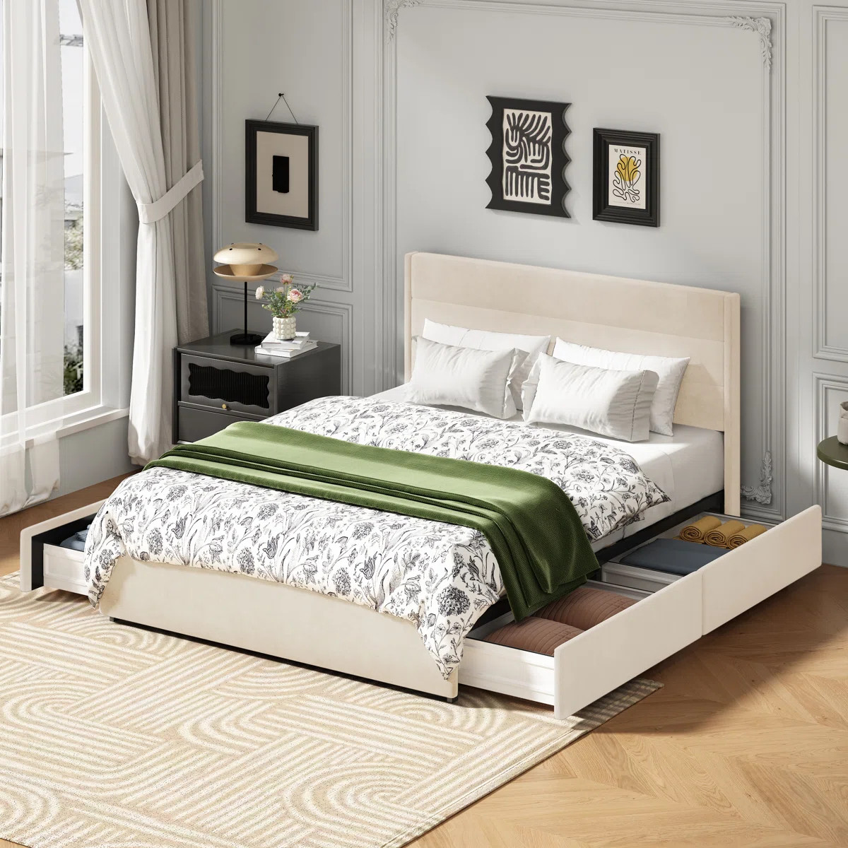 Brezzy 4 Drawers Storage Upholstered Wingback Bed | Wayfair North America