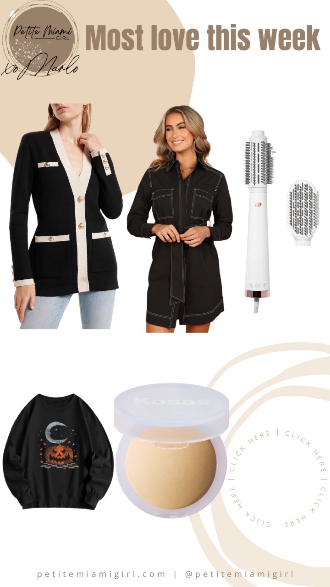 Most loved this week. 
Kosas powder - Sephora sale 
Express 
T3 
Halloween Graphic T 
And Petal&Pup 

#LTKSeasonal #LTKstyletip