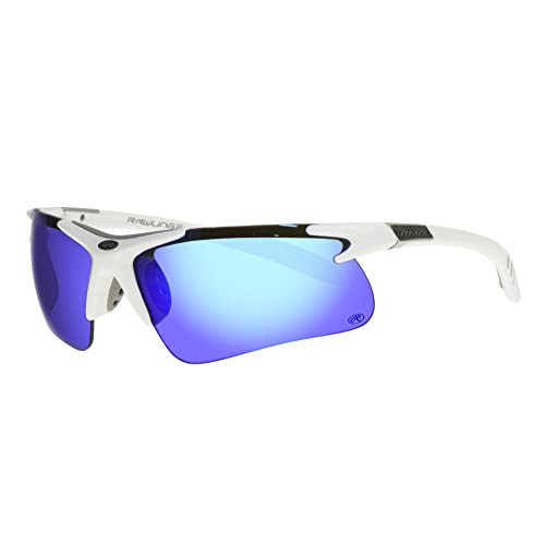 Rawlings Home Run Stroll Blade Sport Sunglasses for Men, Shiny White/Blue Mirror, 74mm | Amazon (US)