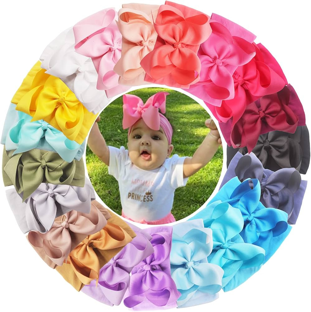 CellElection 20PCS Baby Girls Soft Nylon Headbands 6Inch Big Bows Elastic Nylon Hairbands Hair Ac... | Amazon (US)