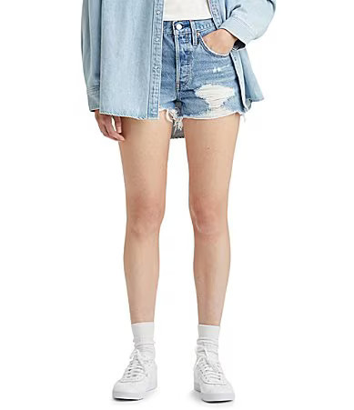 Levi's� 501� Original High-Rise Destructed Frayed Hem Denim Shorts - 25 | Dillard's