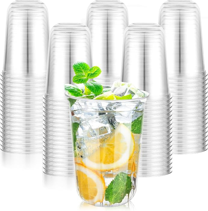 KesaPlan 100 Pcs 16oz Clear Plastic Cups Disposable Wine Cups Round Bottom Stemless Disposable Wi... | Amazon (US)
