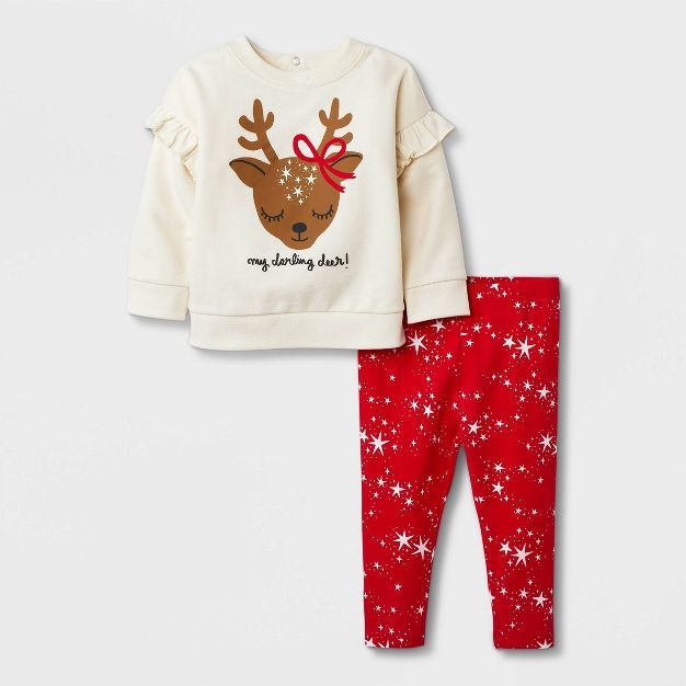 Baby Girls' Reindeer Top & Bottom Set - Cat & Jack™ Off-White | Target