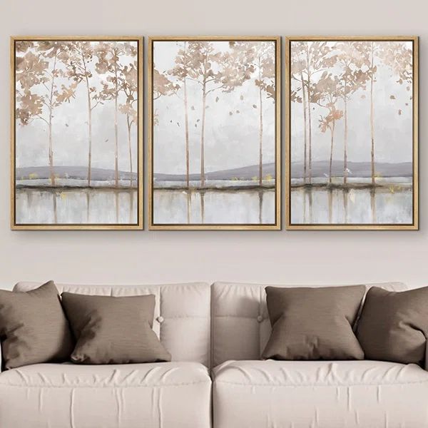 " SIGNLEADER Framed Canvas Print Wall Art Set Pastel Mountain Lake Tree Forest Abstract Shapes Il... | Wayfair North America