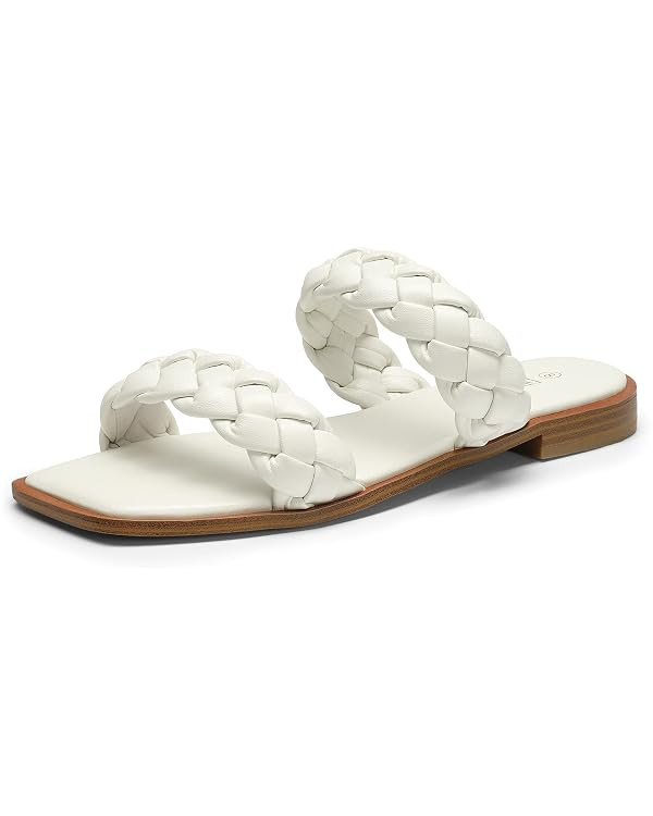 DREAM PAIRS Women's Braided Sandals Slip on Slides Two Straps Square Toe Dressy for Summer | Amazon (US)