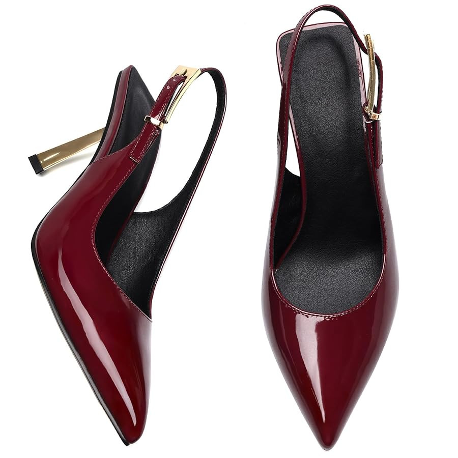 Pasuot Slingback Heels for Women - Closed Toe Stiletto Metallic Heel, Pointed Toe Patent Leather ... | Amazon (US)