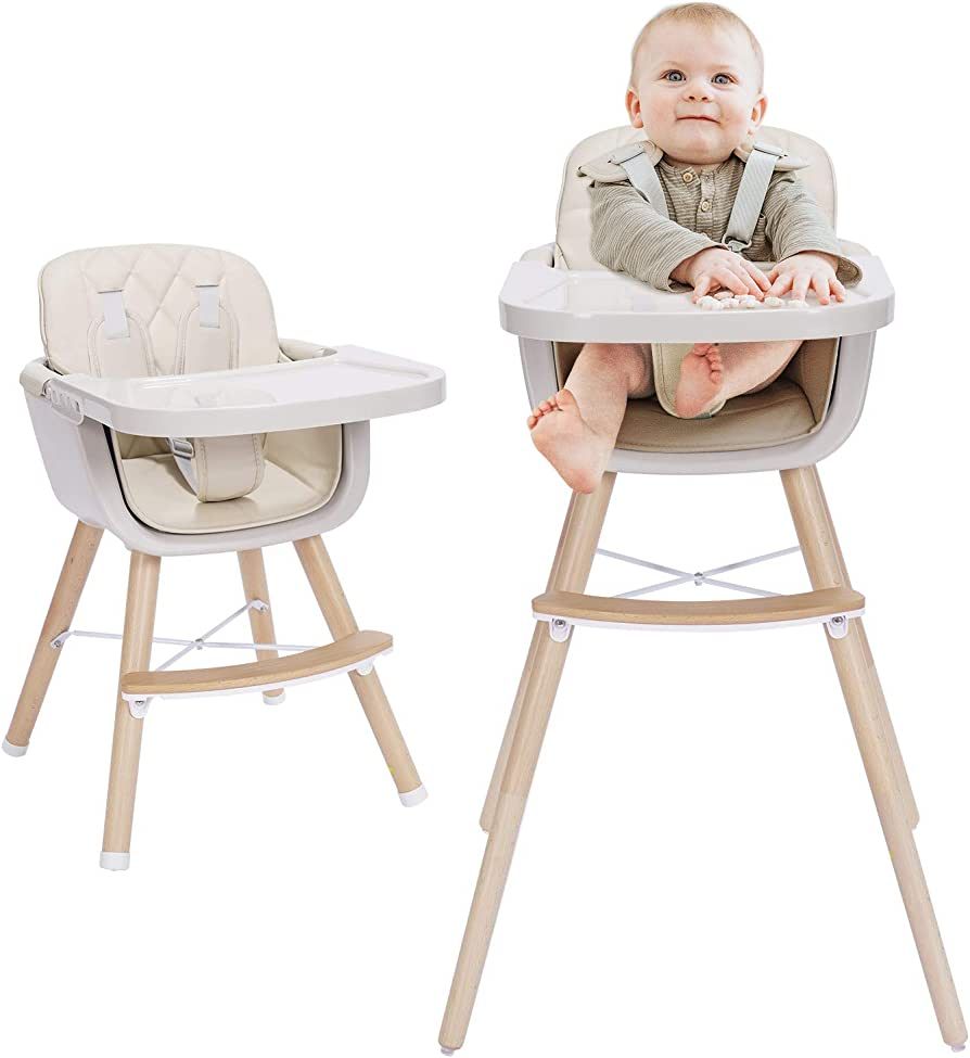 3-in-1 Convertible Wooden High Chair,Baby High Chair with Adjustable Legs & Dishwasher Safe Tray,... | Amazon (US)