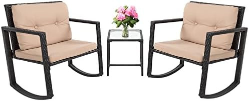 Amazon.com: Wicker Patio Furniture Sets Outdoor Bistro Set Rocking Chair 3 Piece Patio Set Rattan... | Amazon (US)