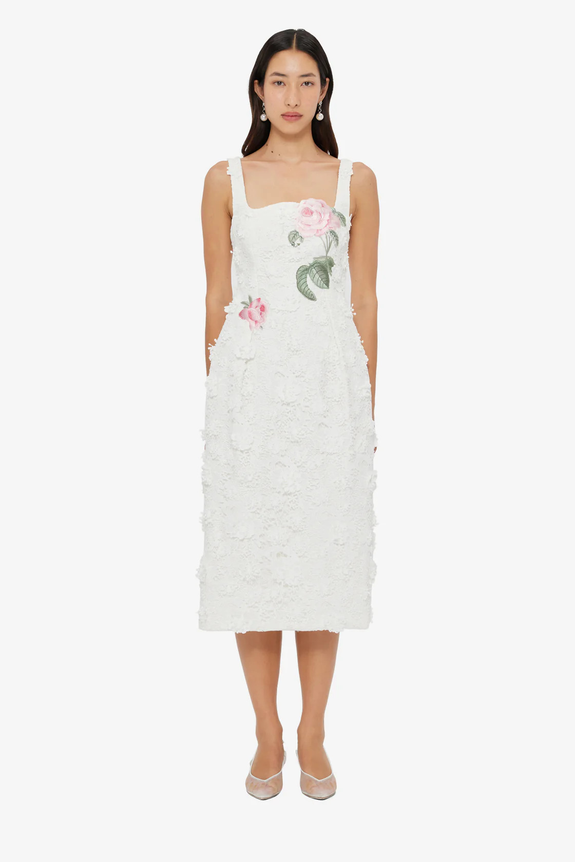 Larissa Embroidered Lace Midi Dress - Snow | LEO LIN US