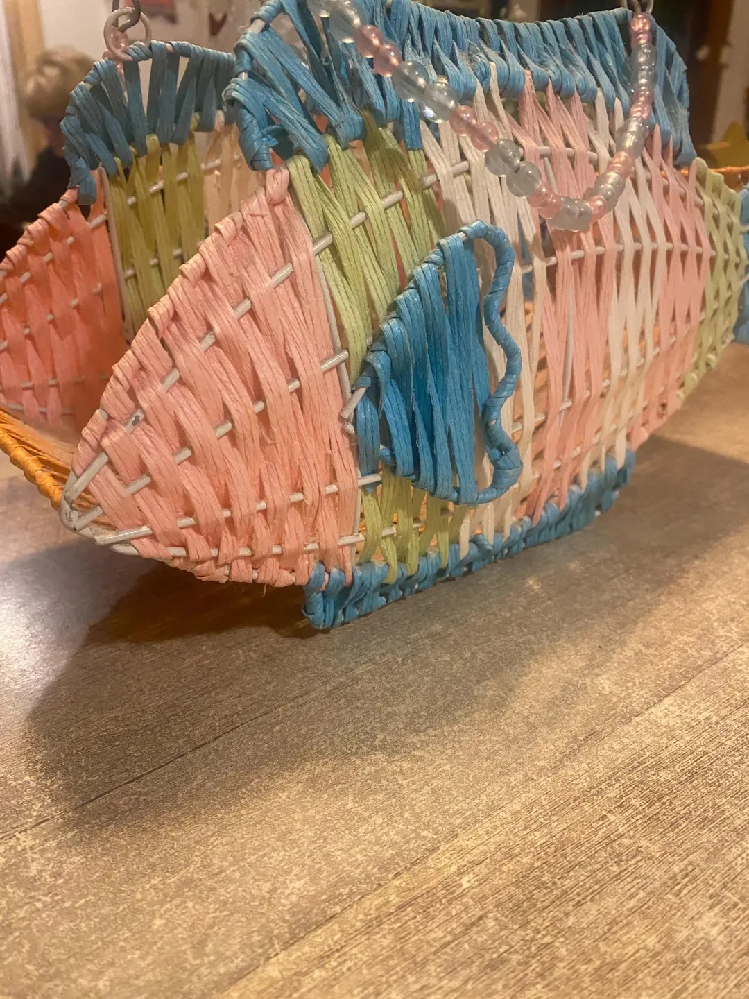 Vintage Handbag Colorful Fish raffia with bead handles | Etsy (US)