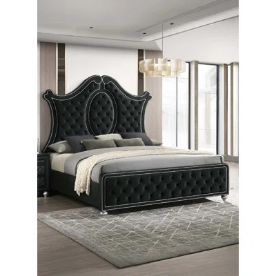 King Panel Bed with Tufted Headboard, Luxurious Upholstery, Nailhead Trim | Wayfair North America