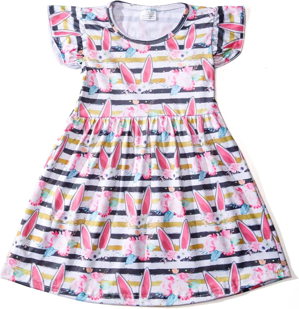 Toddler Girl Easter Outfit Ruffle Sleeveless Bunny Dress Rabbit Print Easter Clothes | Amazon (US)