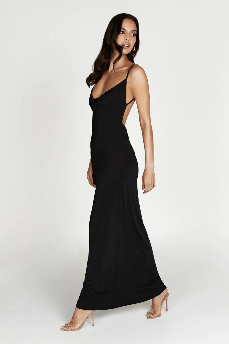 Darcy Cowl Maxi Dress With Low Back - Black | MESHKI US