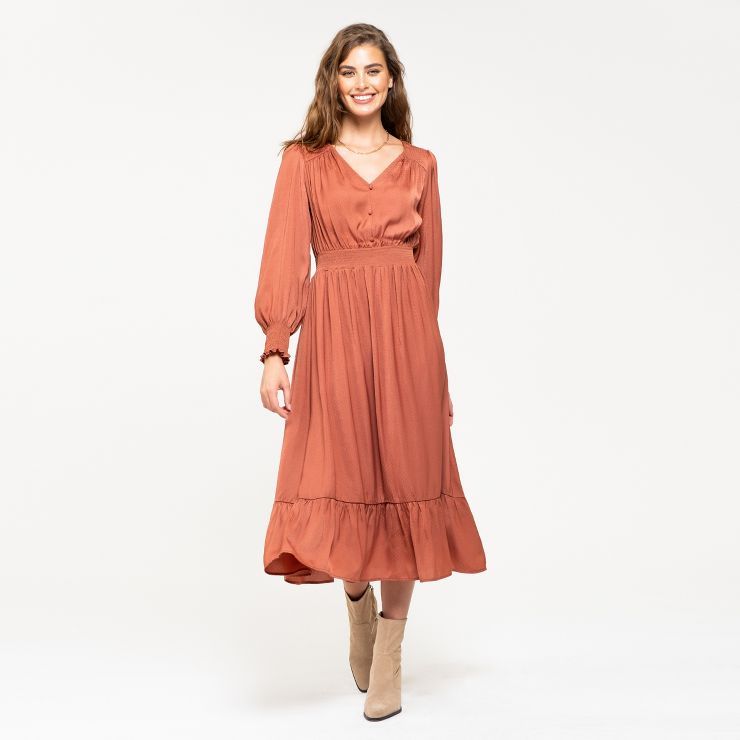 August Sky Women's Smocked Cinched Midi Dress | Target