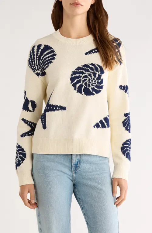 Rails Zoey Seashell Intarsia Cotton Sweater in Seashells at Nordstrom, Size Small | Nordstrom