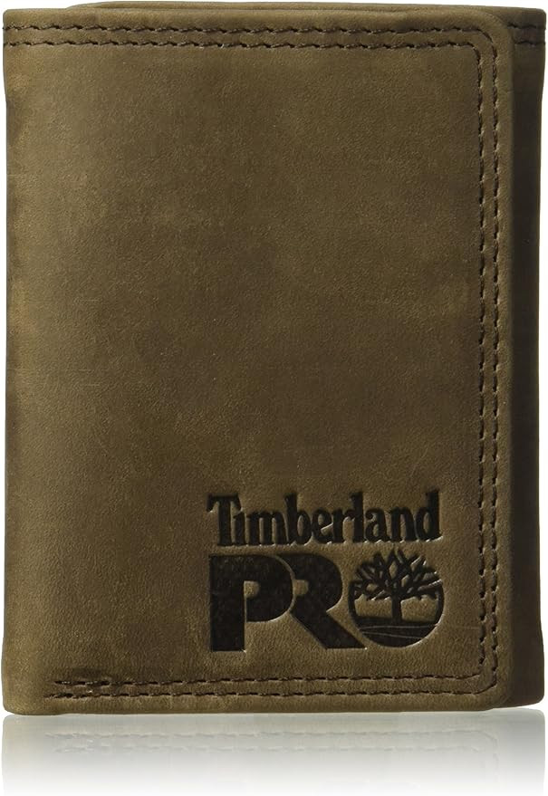 Timberland PRO Men's Leather Trifold Wallet with ID Window, Black/Bullard, One Size | Amazon (US)