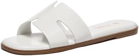 Rihero Women's Dressy Flat Sandals Comfortable Slip On Leather Slide Sandals | Amazon (US)