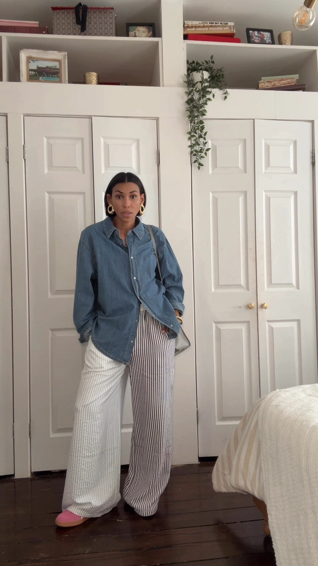 Casual spring outfit, pink sneakers, denim shirt 

#LTKOver40 #LTKStyleTip #LTKFindsUnder50