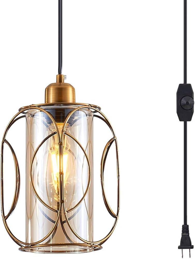 YLONG-ZS Vintage Pendant Lighting Fixtures with Plug in Hanging Cord and Dimmer Switch, Industria... | Amazon (US)