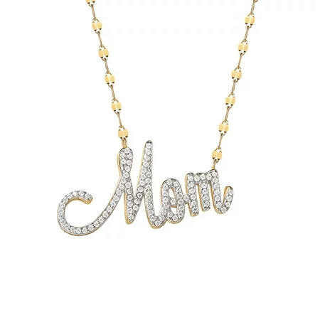 Brilliance Women's Gold and Rhodium Plated Sterling Silver Pave Mom CZ Necklace | Walmart (US)