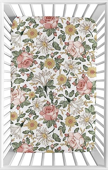 Sweet Jojo Designs Vintage Floral Boho Girl Fitted Mini Crib Sheet Baby Nursery for Portable Crib... | Amazon (US)