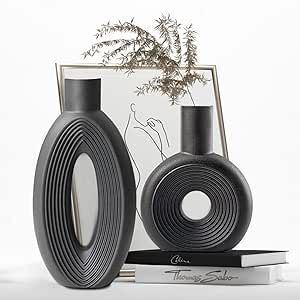 Ceramic Vase - Set of 2 for Home Decor,Black Pampas Vases Minimalist Nordic Boho Style for Modern... | Amazon (US)